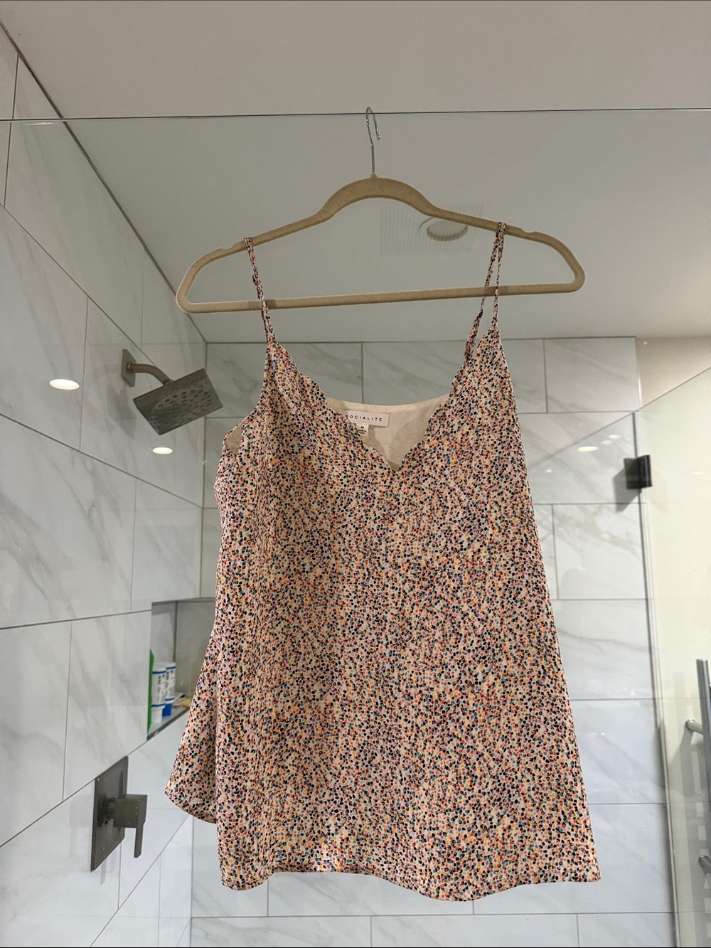 Floral Print Spaghetti Strap Cami Top - Pink socialite size M
